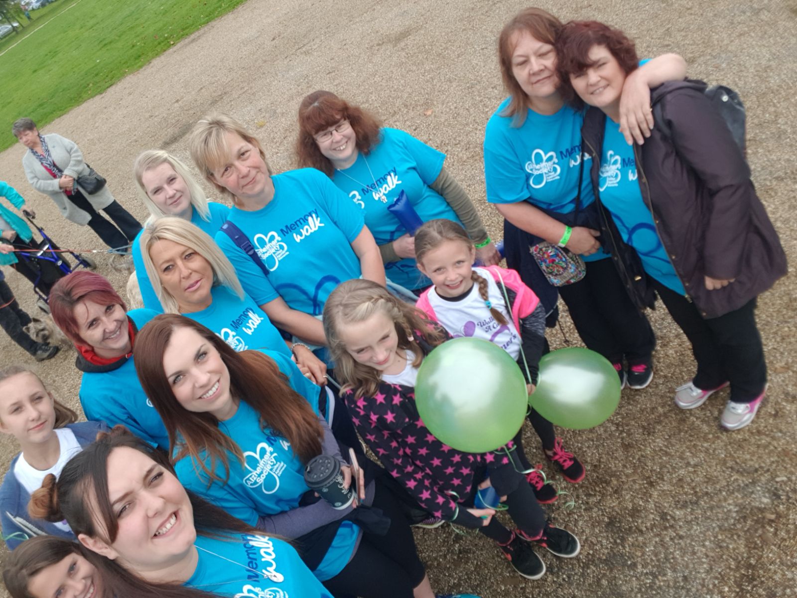 photo of hales care workers and their families during alzheimer's society's memory walk in norfolk