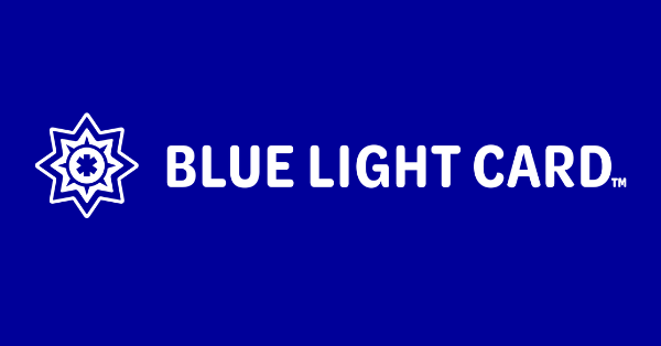 blue light card logo with blue background